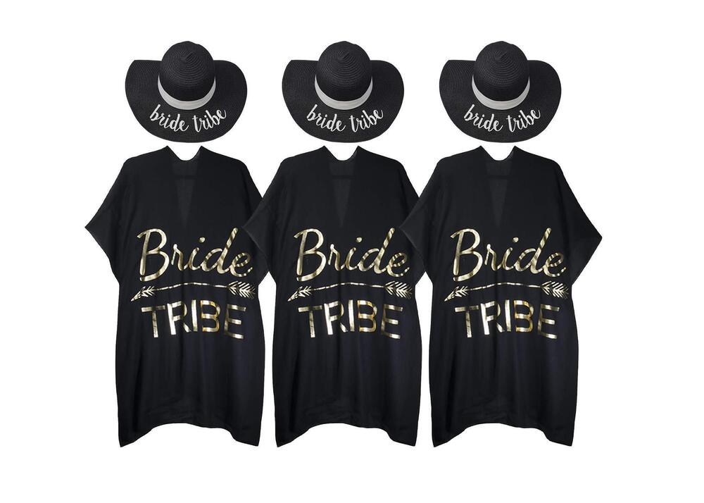 4103 Bride Tribe Beach Hat and Cover up for Bridal Party, Adjustable Sun